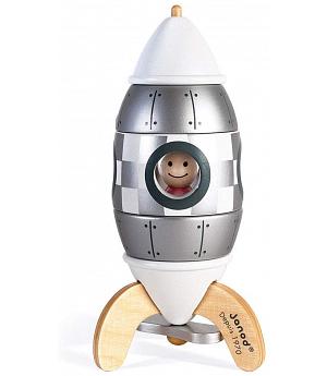 Janod J05221 - Kit de imanes Cohete de Madera para Montar 5 piezas-16 cm-Edición Especial 50 Juego de construcción magnética y m